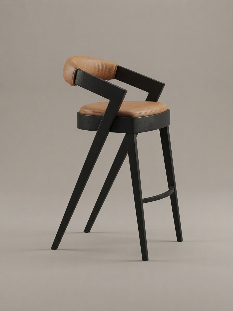 Tan bar stool with black steel legs