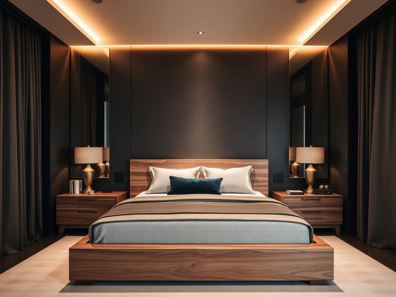 Custom bedroom furniture with wooden bed frame
